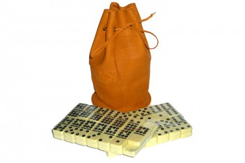 Домино в рыжем кожаном мешочке (9 точек)